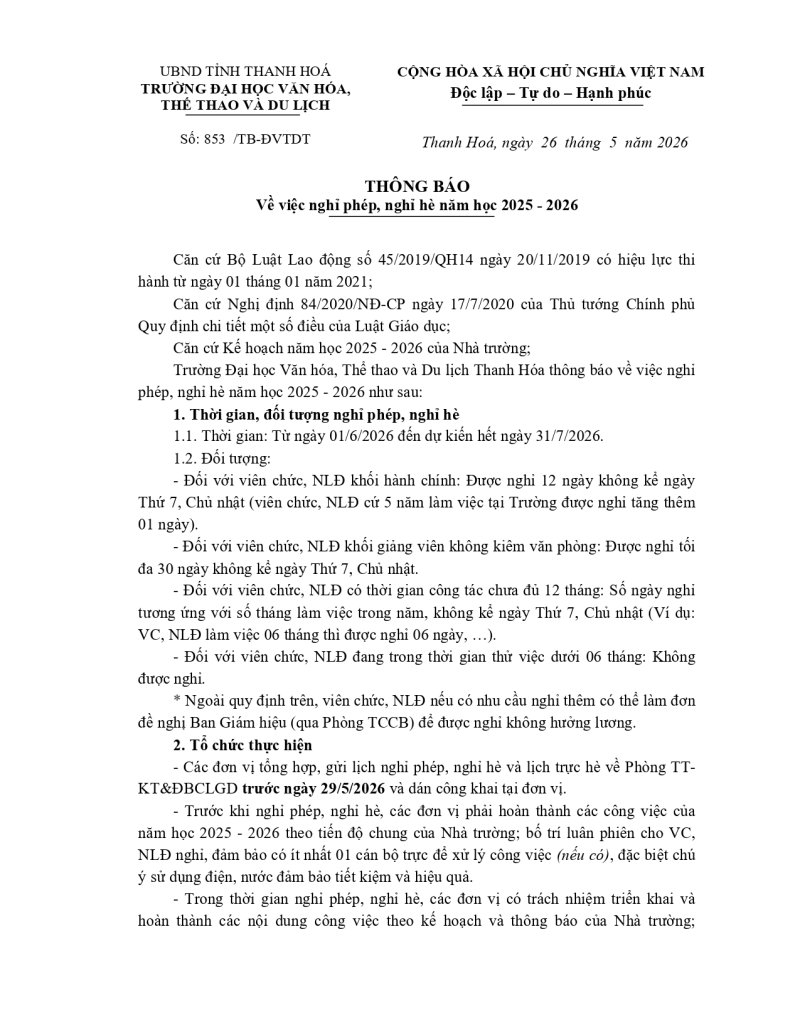 TH&Ocirc;NG B&Aacute;O nghỉ ph&eacute;p, nghỉ h&egrave; năm học 2025-2026 (1)_page-0001.jpg